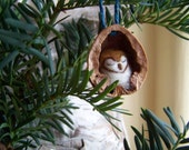 Needle Felted Owl in Walnut Heirloom Ornament-Barn Owl