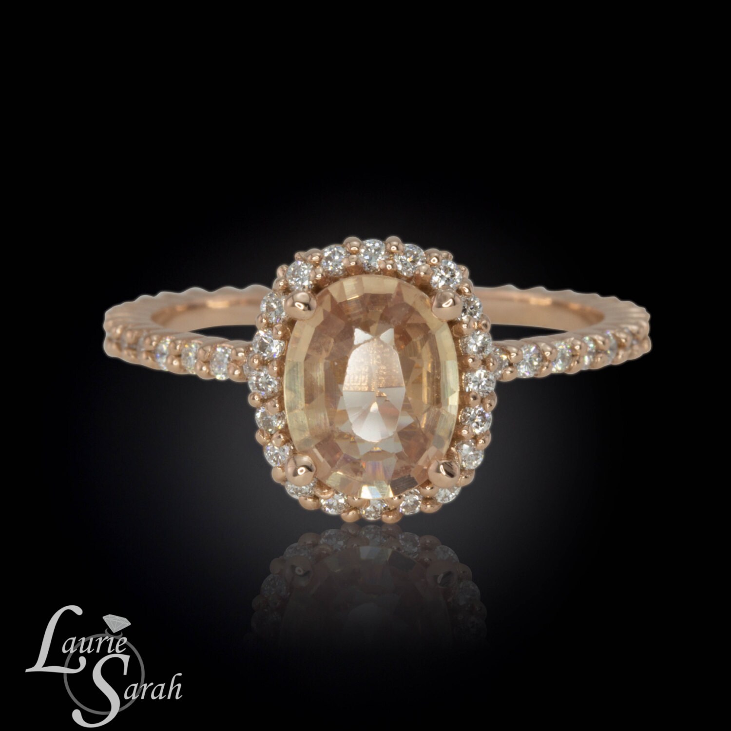 Peach Sapphire Engagement Ring Oval Peachy By LaurieSarahDesigns