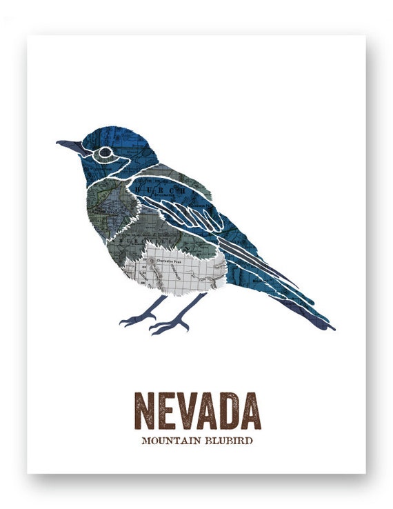 Nevada State Bird Nature art Outdoor art Vintage Map art