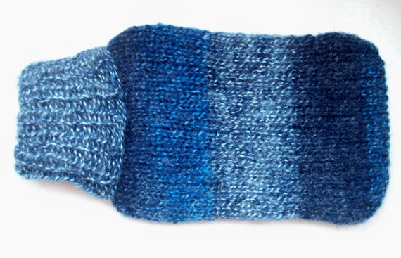 Hot water bottle and hand knitted cover, man's gift,blue