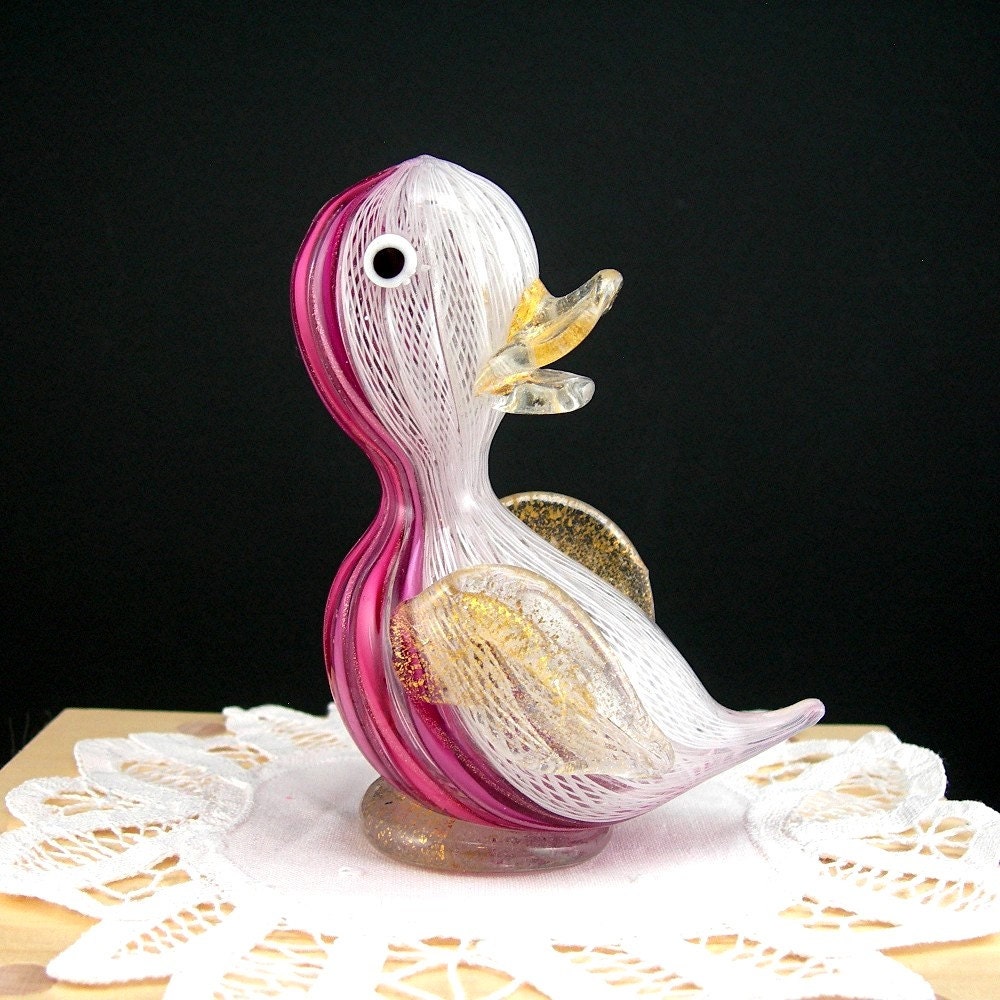 Art Glass Duck Italian Hand Blown Sommerso by AtticDustAntiques