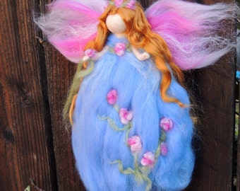 Ethereal Pink Garden Fairy Needle felted wool fairy by Nushkie