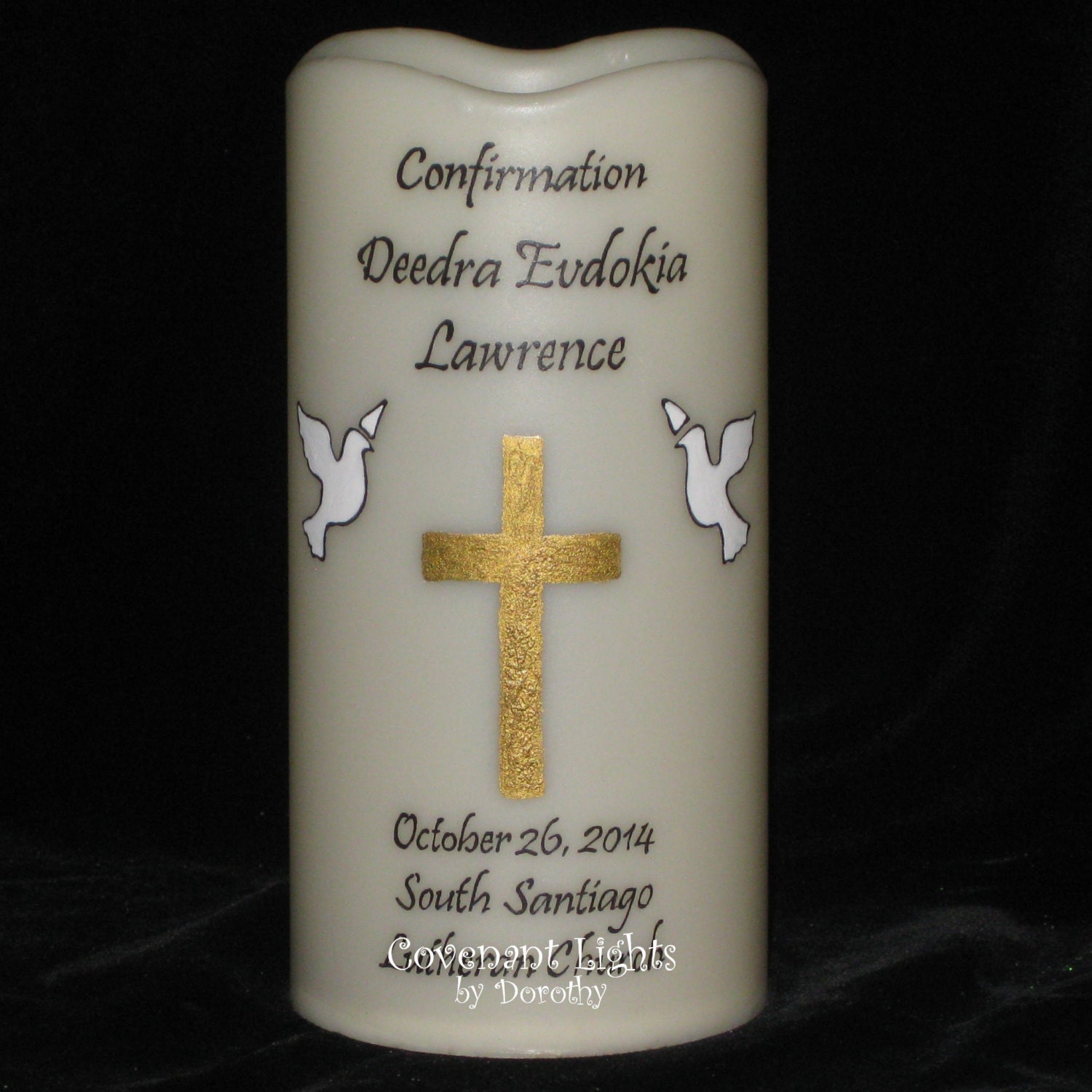 Flameless LED CONFIRMATION Candle Personalized Hand Painted