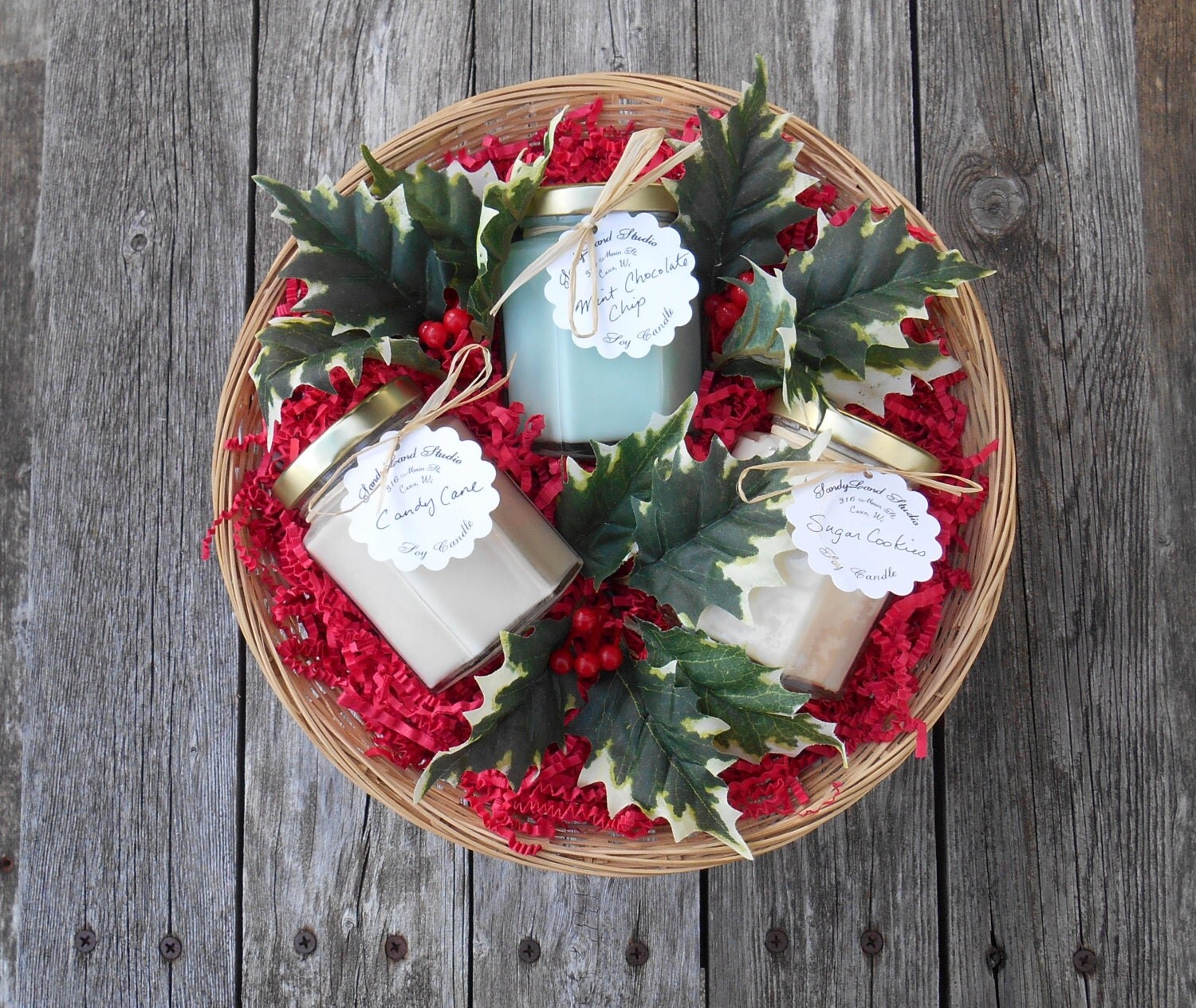 Christmas Candles Gift Basket Holly Soy Candles Sugar Cookies