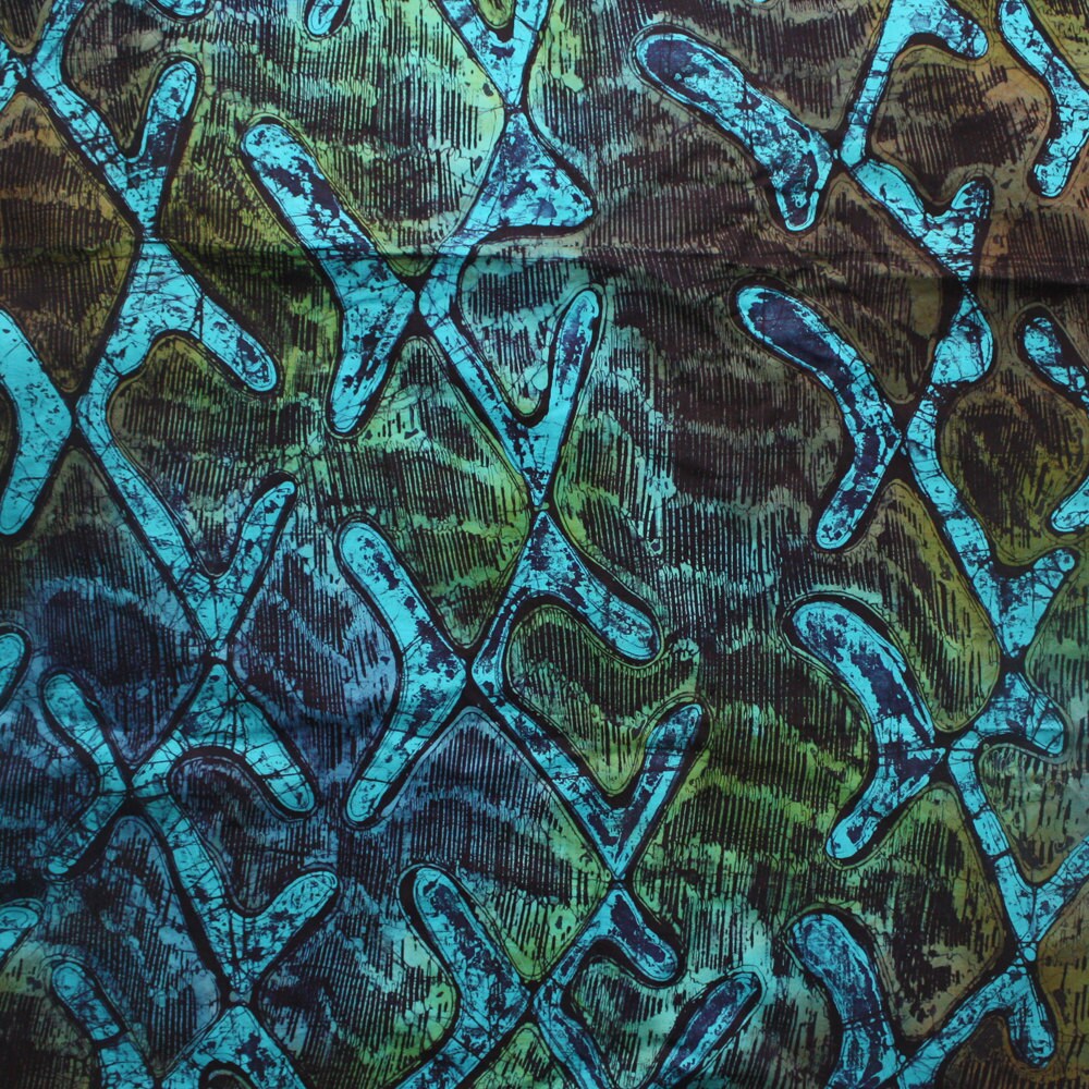 African Tie Dye Fabric Navy Blue Green and Turquoise by Urbanstax