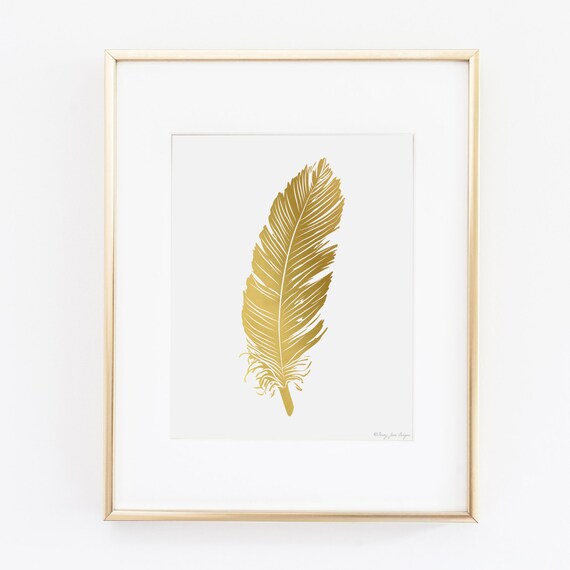 Feathers Art Print Gold Feather Art Digital Art by PennyJaneDesign