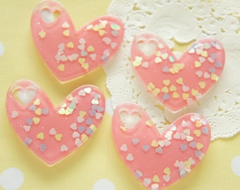 6 pcs Big Heart Charm/Plate/Cabochon (35mm40mm) DR297 Salmon Pink