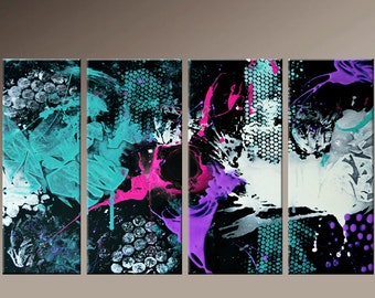 Original ABSTRACT Art Painting 4pc Original Custom Made to Order Modern Contemporary Painting on Canvas by Destiny Womack - dWo - 72x36