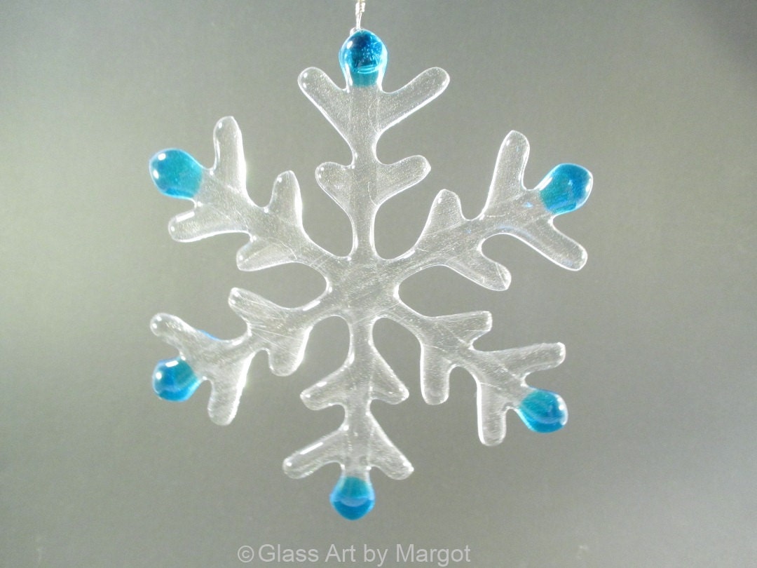 Fused Glass Snowflake Ornament Suncatcher by GlassArtByMargot