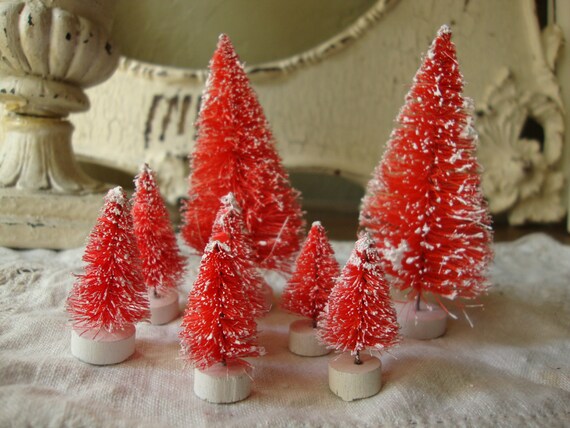 trees brush make bottle vintage trees Christmas supplies trees red Bottle flocked craft vintage brush