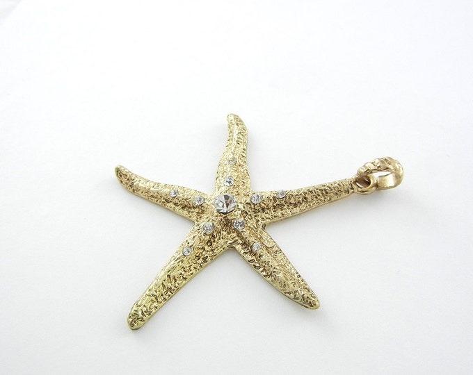 Antique Gold-tone Rhinestone Accented Starfish Pendant