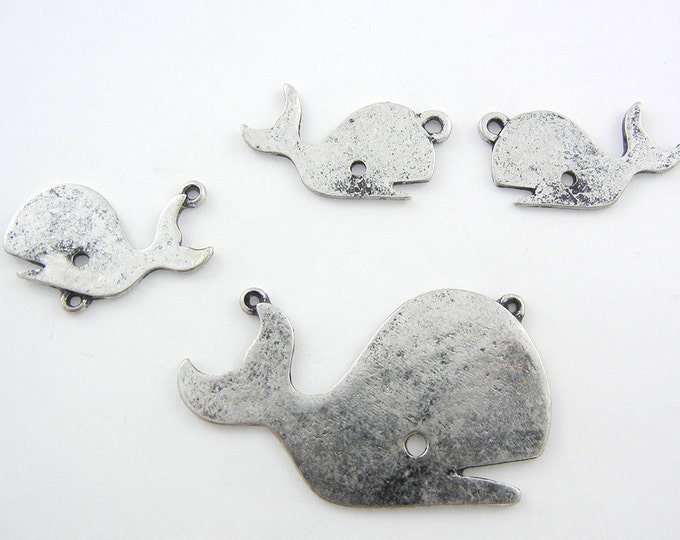 Set of Antique Silver-tone Whale Pendant and Charms