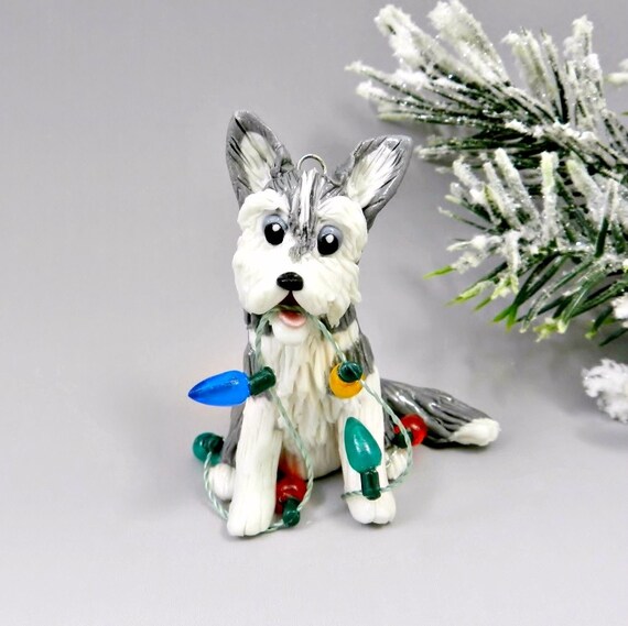Siberian Husky Gray Christmas Ornament Figurine by TheMagicSleigh