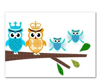 Unique owl family print related items | Etsy