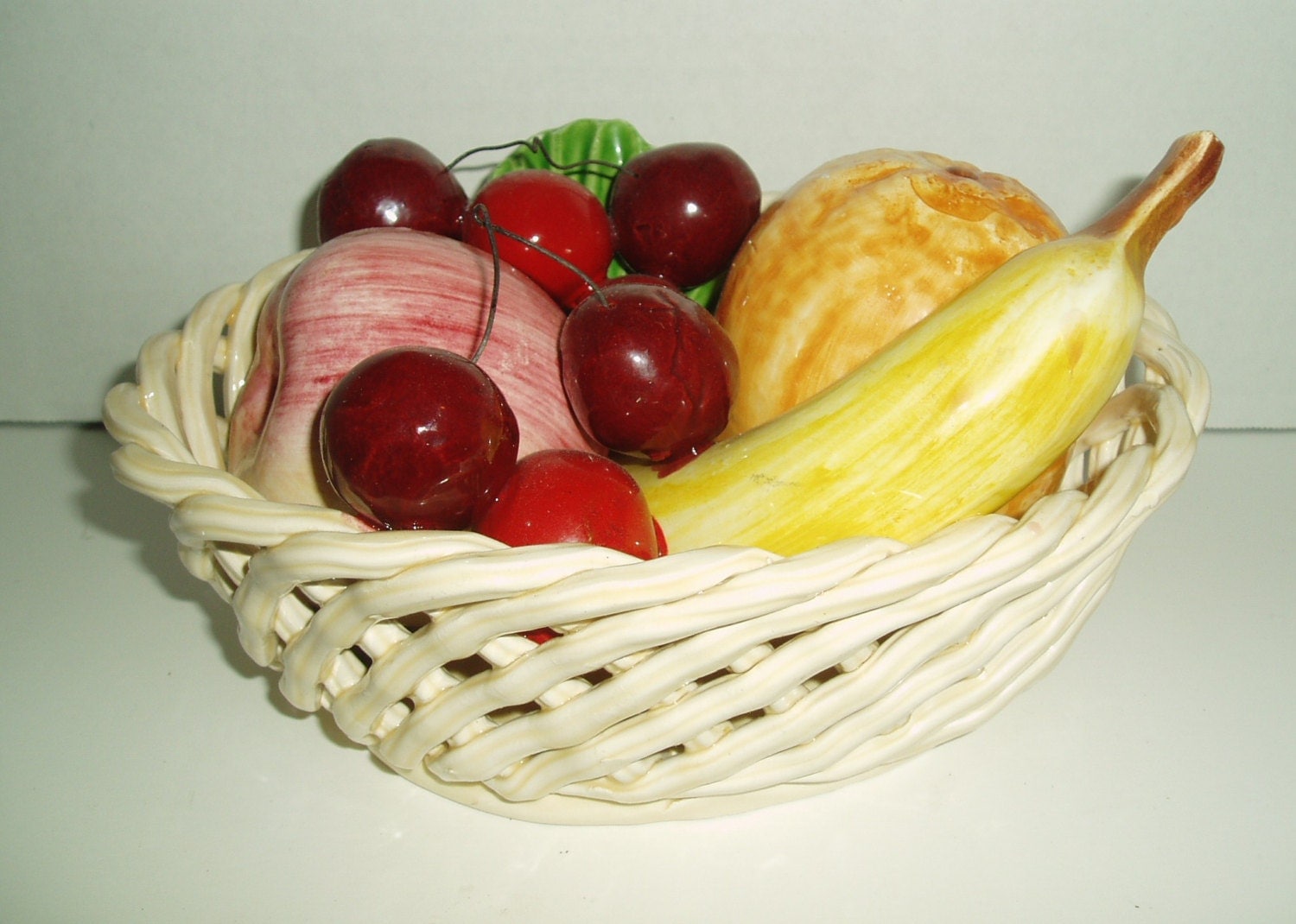 Ceramic Fruit Centerpiece Lattice Basket / Bowl by Shab2Chic