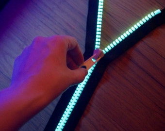 Photoluminescent Glow-in-the-Dark Raver ZIPPER Luminous Teeth - large #10 gauge size, various lengths, jacket separating style