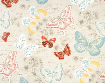 French Script Curtain Panels, Soft Colored Cottage Drapes, Butterfly Papillon Window Curtains, Girl's Room Decor, One Pair Rod-Pocket 50"W