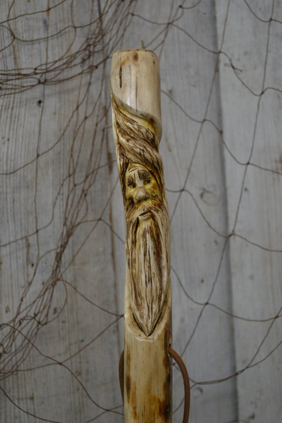 staff wood spirit walking stick carving staff hand carved