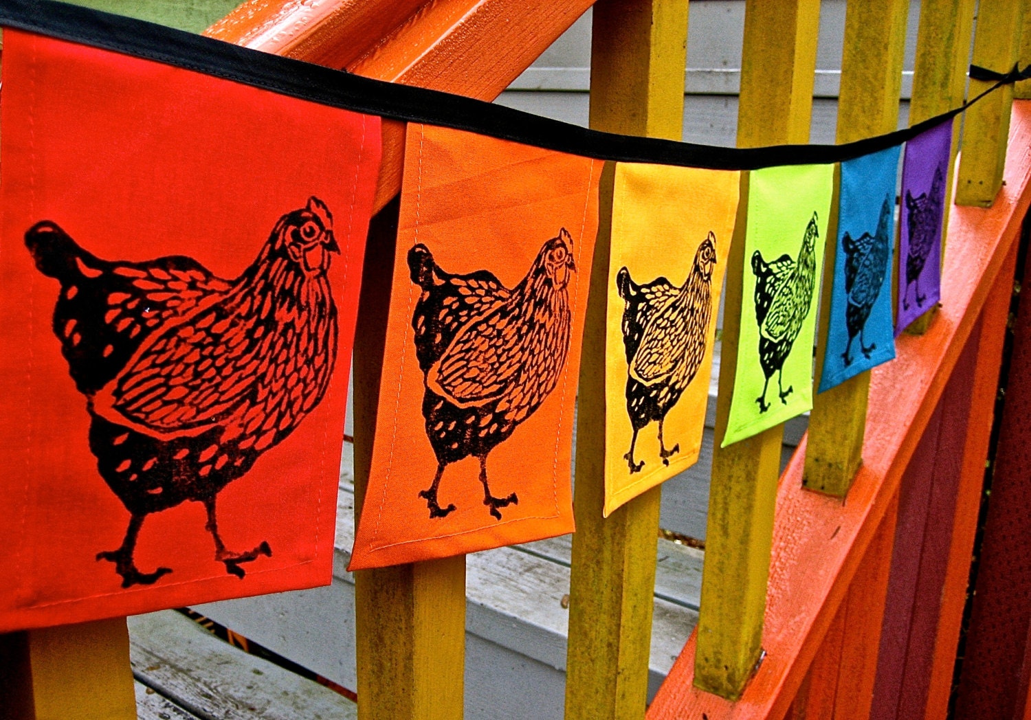 Rainbow Chicken Garden Flag
