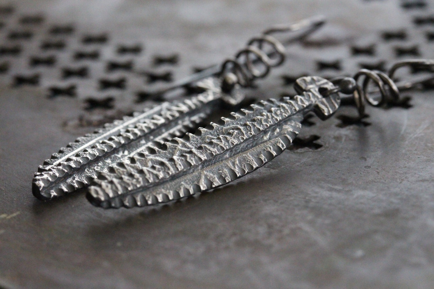 Silver Carved Texture Earrings