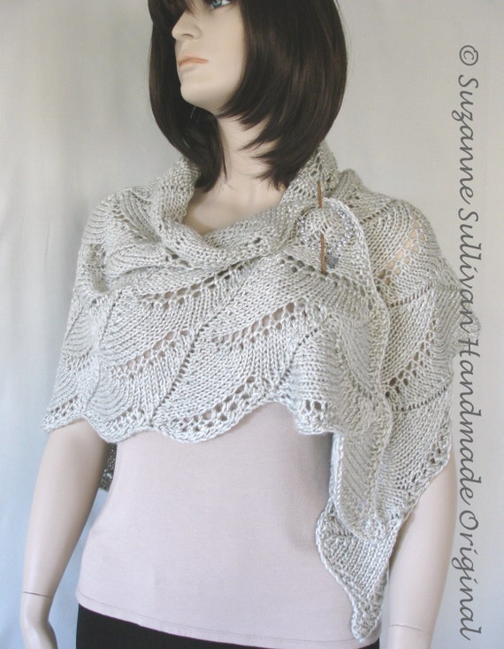 Hand Knitted Lace Triangle Shawl Neutral Tone Lace Triangle