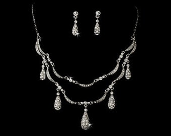 1920s/30s style crystal wedding jewellery set bridal wedding jewellery necklace earrings vintage style bridal necklace Art Deco wedding