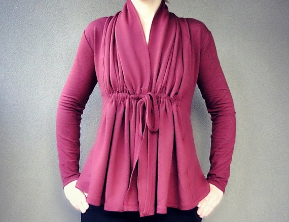 Cinched cardigan organic cotton in berry red or more colors