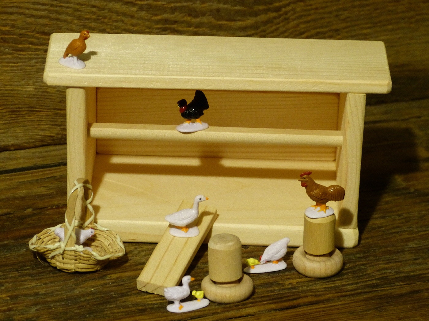 Wooden Toy Chicken Coop Girls Boys Miniature by OutOnALimbADK