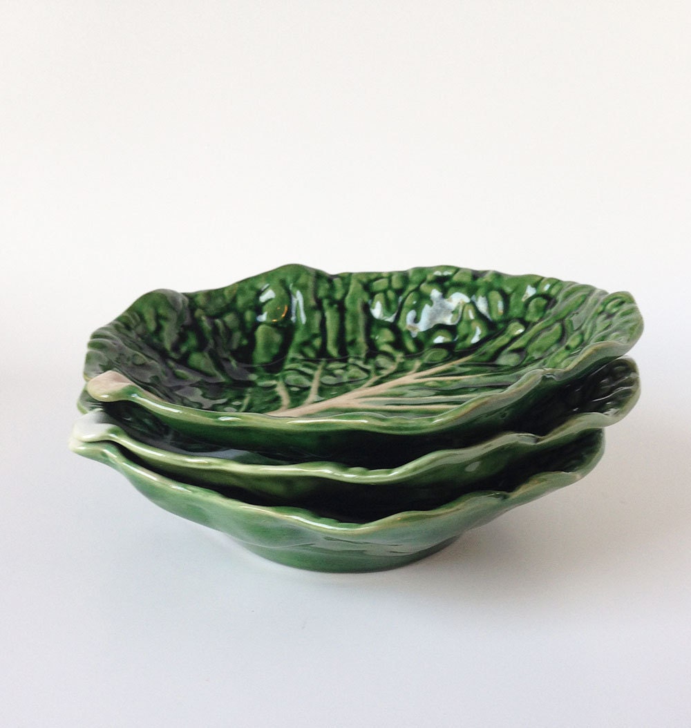 Secla Green Cabbage Leaf Bowls/Plates Made in Portugal