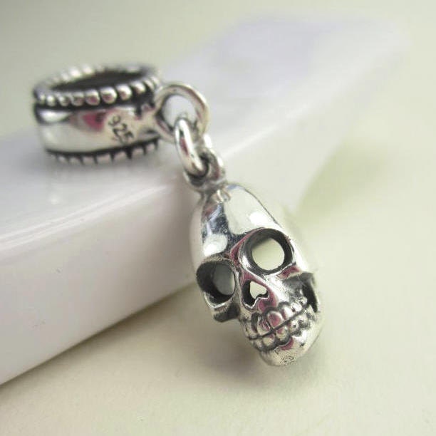 Skull Charm in Sterling Silver for European Bracelets Mens