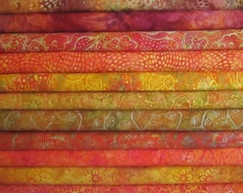 Orange Red Gold Moda Batik Fat Quarter Bundle Fabric - Sun Drenched - Island Sun