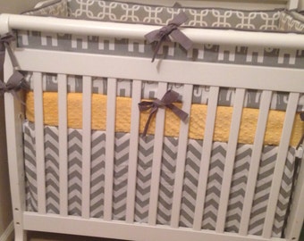 Yellow and Gray Elephant MINI Crib Bedding Set