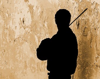 Fiddler Silhouette Art, Man Playing Music, Fiddle Violin, Bluegrass Musician, Wall Hanging, Stringed Instrument, Giclee Print, 8 x 8