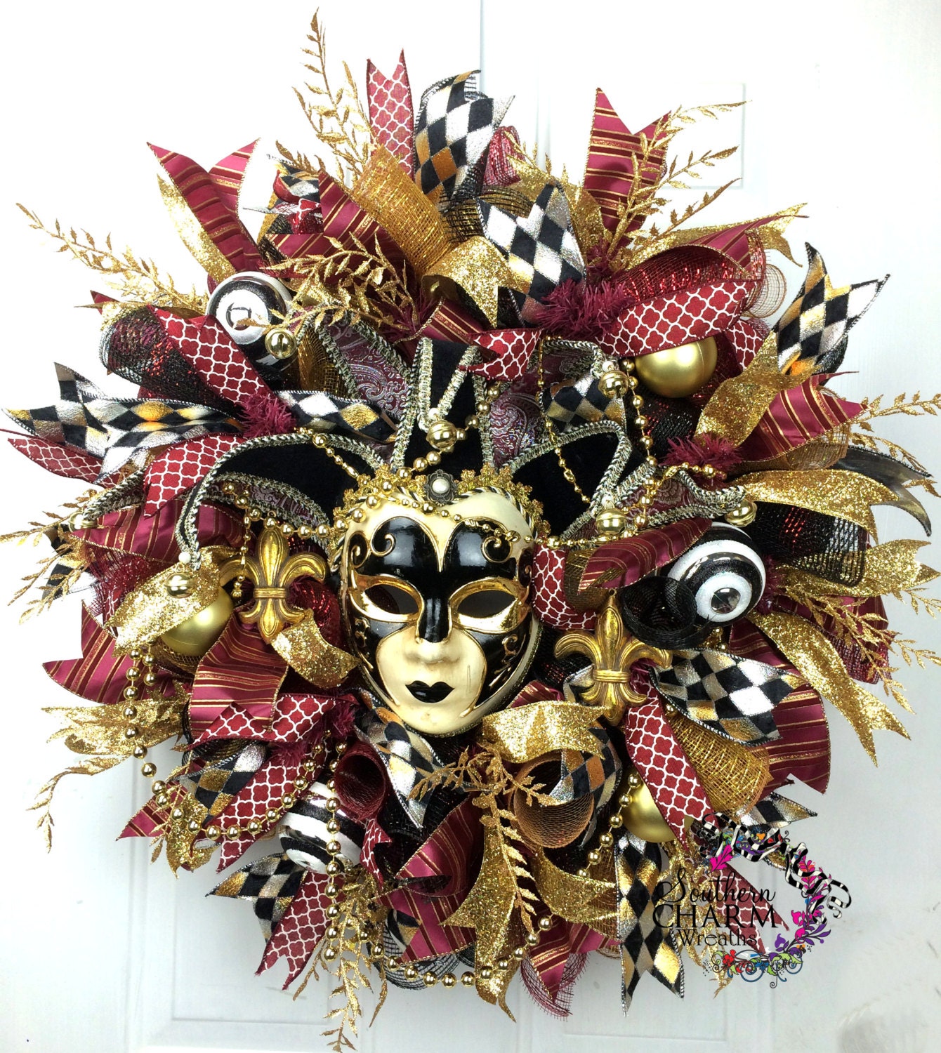 Deco Mesh Mardi Gras Wreath Mardi Gras Decor Jester Mask