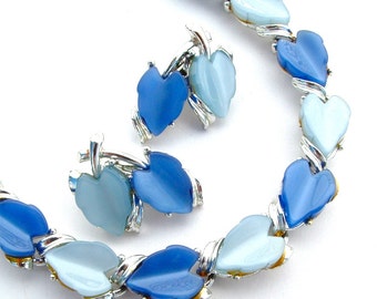 kiamichi7 Retro Sapphire and Sky Blue Jewelry Set, Heart Leaf Necklace Earrings