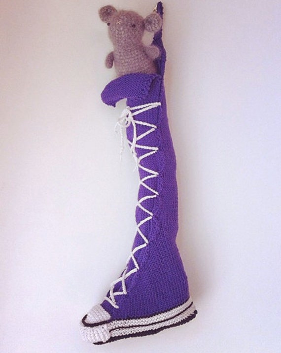High-top sneaker stocking slipper knitting by cherylcambras