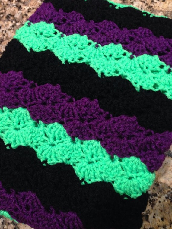 Crochet Baby Blanket Lime Green Purple Black Travel by Toucanann