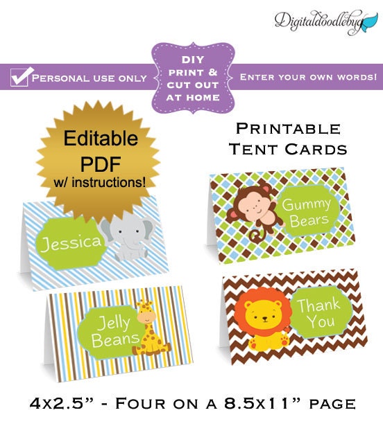 DIY editable printable tent label cards by digitaldoodlebug