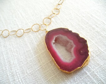 Pink agate necklace - pink necklace - gold necklace - A M E L I A 019