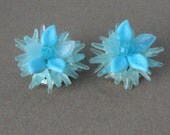 Vintage Plastic Blue Flowers Earrings. Hong Kong