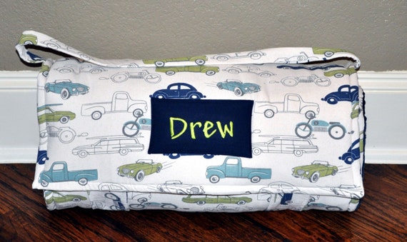 Nap Mat - Monogrammed Felix Retro Rides Nap Mat with Navy Minky Dot Blanket