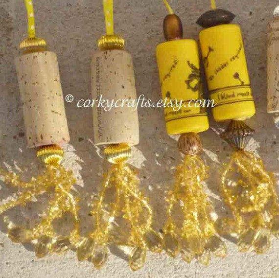 Wine Cork Bottle gift tag, set of two yellow or gold