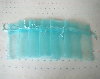Small Aqua Drawstring Organza Bags, 3x4, Gift Bags (12)