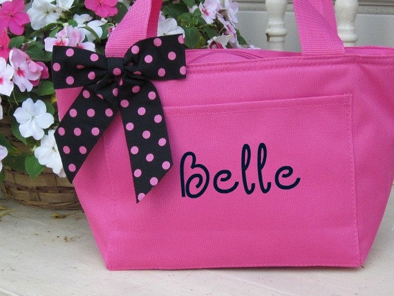 Monogrammed Hot Pink Insulated Lunch Bag Box by AbbysInspiration