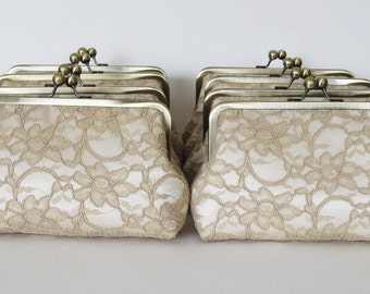 SALE, 20% OFF, Bridal Silk And Lace Clutch Set Of 8 Champagne,Wedding Clutch,Bridesmaid Clutches,Bridal Accessories