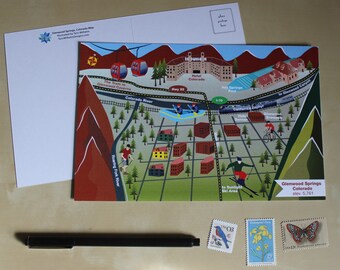 Glenwood Springs, Colorado Illustrated Map Postcard
