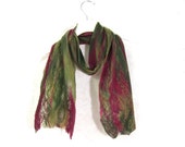 Cobweb Felted Scarf Wool Scarf Winter Scarf Spring Scarf Womens Scarf in Olive Green Rose Red OOAK