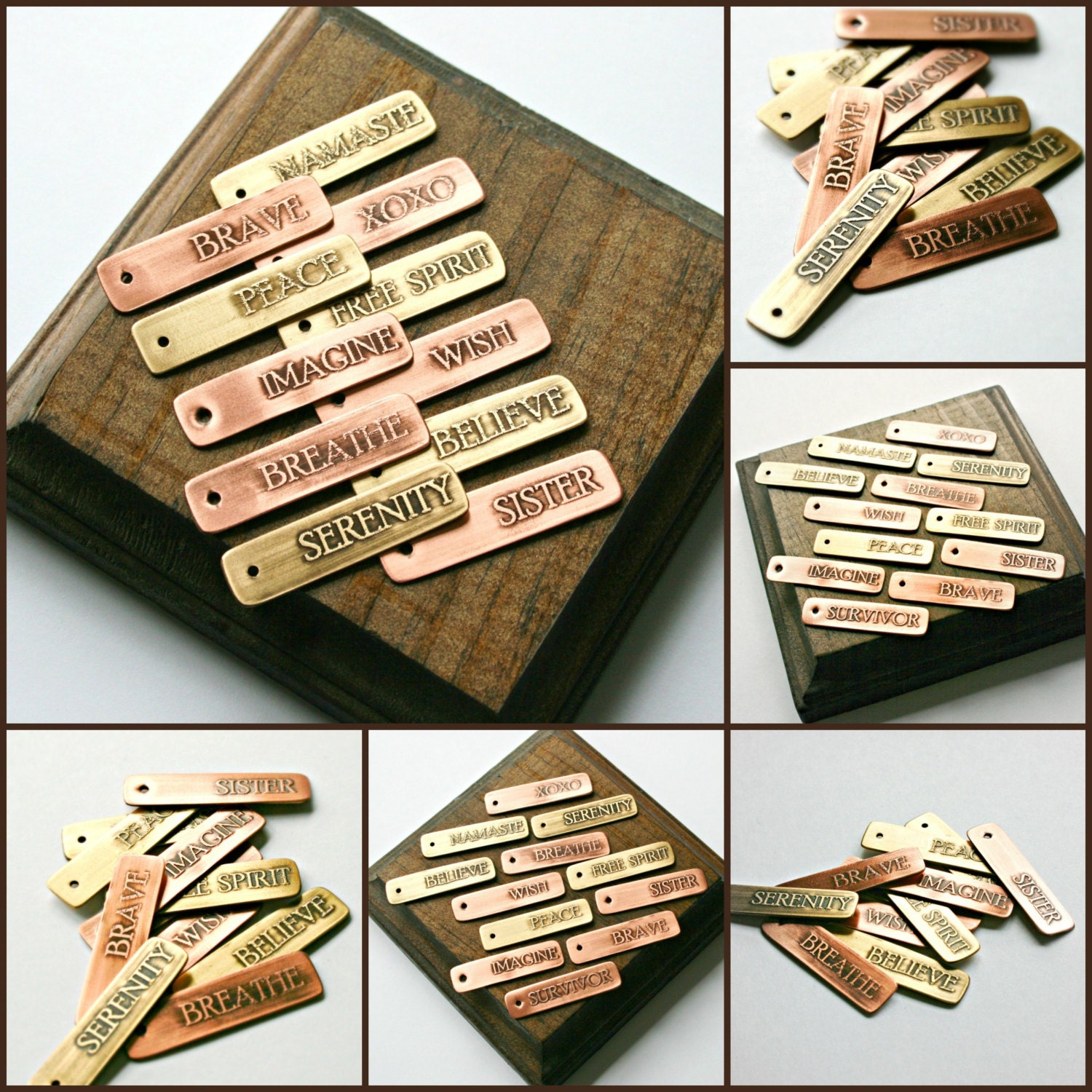 Etched Small Word Tags Copper and Brass by hardweardesigns on Etsy