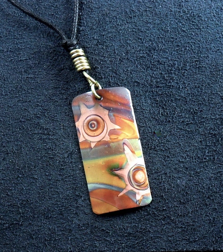 Copper pendant flame painted copper jewelry by Dawily on Etsy