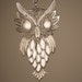 Large Movable Owl Necklace, Chunky Silver Necklace, Milk Glass Owl Pendant, Articulated Owl